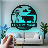 Texas Longhorn Metal Sign | Custom LED Wall Art for Modern Farmhouse Decor | Personalized Rancher & Cowboy Gift