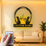 Insegna LED per Cuffie Personalizzata | Insegna in Metallo per Studio DJ | Regalo per Amanti della Musica | Decorazione Soundwave
