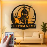 Cartel de metal personalizado con luz LED de vaquero y perro, regalo western para él, decoración rústica para el salón