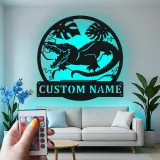 Custom Dinosaur Led Light Metal Wall Art Personalized Gift for Kids Jungle-Themed Bedroom Decor