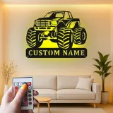 Insegna in Metallo Monster Truck Personalizzata | Luce LED da Parete Personalizzata per Stanza dei Bambini | Decorazione Veicolo Fuoristrada | Regalo per Ragazzi