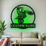Custom Motocross Rider Led Light Metal Wall Art Personalized Gift for Dirt Bike Enthusiasts Garage Decor