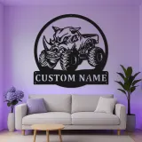 Personalized Monster Truck LED Sign | Custom Rhino Metal Wall Art | Boys Room & Man Cave Decor | Off-Road Name Plaque