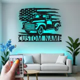Personalisierte Vintage-Truck LED-Licht Metall-Wandkunst Geschenk für Auto-Enthusiasten Garagen- oder Männerecken-Dekor