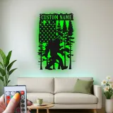 Custom Bigfoot American Flag Led Light Metal Wall Art Unique Gift for Outdoor Enthusiasts Rustic Cabin Decor