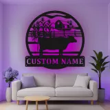 Cartel de metal LED personalizado con escena de granja y vaca, regalo rústico para agricultores, decoración de granero