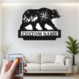 Custom Bear and Compass Led Light Metal Wall Art Personalized Gift for Nature Lovers Cabin or Lodge Decor