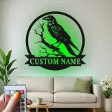 Décoration murale en métal LED Raven | Enseigne gothique personnalisée | Décor de corbeau personnalisé pour bureau et maison