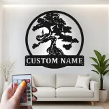 Cartel de metal personalizado con luz LED de árbol bonsái para regalo zen para hogar, decoración de sala de estar tranquila