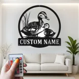 Custom Duck Family Led Light Metal Wall Art Personalized Nature Lover Gift Living Room Wildlife Decor