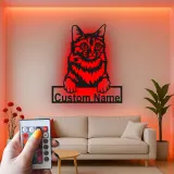 Insegna in metallo personalizzata con luce LED per gatti - Regalo per amanti dei gatti, decorazione per soggiorno o camera da letto