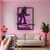 Custom Skier Led Light Metal Wall Art Personalized Gift for Ski Enthusiasts Winter Sports Decor for Game Room