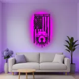 Custom Pitbull American Flag Led Light Metal Wall Art Personalized Dog Lover Gift Patriotic Home Decor