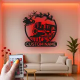 Custom Santa Train Led Light Metal Wall Art Personalized Christmas Gift for Families Holiday Living Room Decor
