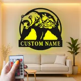 Personalisierte LED-beleuchtete Metall-Wandkunst mit Bär und Berg – Geschenk für Naturfreunde