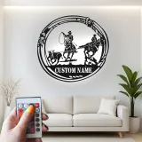 Décoration murale en métal personnalisée Cowboy Rodeo avec rétroéclairage LED - Cadeau western pour les éleveurs - Décor de salon rustique