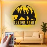 Custom Bear Forest Led Light Metal Wall Art Personalized Gift for Nature Lovers Cabin or Lodge Decor 1