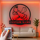 Décoration murale en métal personnalisée avec lumière LED microphone et poing pour les amoureux de la musique, cadeau pour studio ou salle de musique