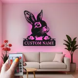 Personalized LED Rabbit Metal Sign | Custom Bunny Silhouette Wall Art | Pet Lover Gift | Modern Nursery Decor