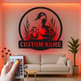 Custom Duck Family Led Light Metal Wall Art Personalized Nature Lover Gift Living Room or Nursery Decor