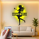 Cartel de metal personalizado con luz LED de silueta de hada, regalo personalizado para la decoración de dormitorio de chicas