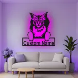 Décoration murale en métal personnalisée avec chat Maine Coon, rétroéclairage LED, cadeau pour amoureux des animaux, décoration de salon