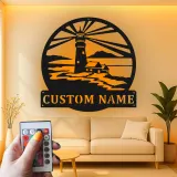 Custom LED Lighthouse Metal Sign | Personalized Coastal Wall Art | Nautical Home Decor | Beach House Gift | Lighted Ocean Scene