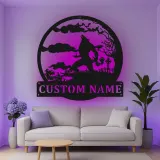 Décoration murale en métal personnalisée avec silhouette de loup-garou, lumière LED, cadeau d'Halloween pour les fans d'horreur, décoration d'intérieur effrayante