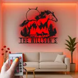 Cartel personalizado para rancho con caballo | Decoración mural LED de metal para estilo ecuestre | Luz de bienvenida farmhouse personalizada