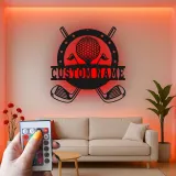 Enseigne prénom de golf personnalisée avec LED | Décoration murale en métal sur mesure | Cadeau golfeur pour lui | Déco man cave et bureau