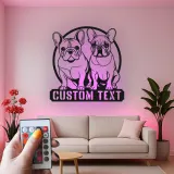 Cartel LED de bulldog francés | Decoración mural de metal personalizada | Regalo para amantes de los perros | Placa con nombre para la pared