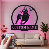 Insegna in metallo personalizzata con luce LED a forma di toro per decorare il ranch, regalo in stile western per la man cave