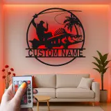 Personalized Fisherman Light | Custom LED Metal Sign for Anglers | Lake House & Man Cave Wall Art Decor