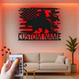 Custom Bear and American Flag Led Light Metal Wall Art Personalized Gift for Nature Lovers Rustic Cabin Decor