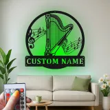 Personalized Harp LED Sign | Custom Metal Wall Art | Musician Gift & Music Room Decor | Luminous Instrument Accent