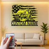 Décoration murale en métal personnalisée avec locomotive de train en rétroéclairage - Cadeau pour passionnés de trains - Décor de man cave