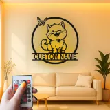 Custom Cat and Butterfly Led Light Metal Wall Art Personalized Gift for Cat Lovers Bedroom or Living Room Decor