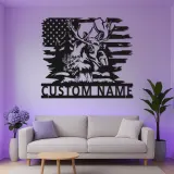 Personalisiertes Elch-Metallschild | LED-Schild mit amerikanischer Flagge | Rustikale Hütten-Dekoration für Jäger & Wildtierliebhaber