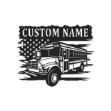 Personalized School Bus Driver LED Sign | American Flag Metal Wall Art | Custom Name Gift for Garage or Office Decor