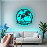 Custom Cowboy and Horse Led Light Metal Wall Art Western Gift for Ranch Lovers Rustic Home Decor