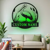 Custom Pelican LED Metal Sign | Personalized Lake House Wall Decor | Lighted Coastal Bird Art | Nature Lover Gift