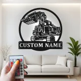 Panneau métallique personnalisé d’excavatrice | Décoration murale LED rétroéclairée | Cadeau pour ouvrier du bâtiment | Déco d’engin de chantier pour chambre de garçon