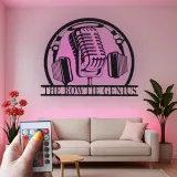Individuelles Podcast-Mikrofon-Schild | LED Metall-Wandkunst für Musikstudio | Vintage Mikrofon Dekor für Podcaster, DJ Geschenk