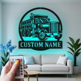 Décoration murale en métal LED personnalisée pour camion-benne - Cadeau pour passionnés de camions, décoration de garage ou de salle de jeux
