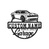 Insegna Garage Challenger Personalizzata | Insegna in Metallo LED | Decorazione per Man Cave per Appassionati di Auto