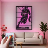 Cartel de metal personalizado de jugador de fútbol americano | Arte mural LED con nombre personalizado | Decoración para sala deportiva, regalo para deportistas