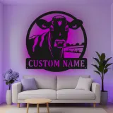 Décoration murale en métal LED personnalisée Ferme Vache - Cadeau pour agriculteur - Décor de grange rustique 1