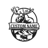 Insegna in metallo Bull Moose personalizzata | Arte murale illuminata con LED della fauna selvatica | Decorazione rustica per cabin e lodge | Regalo personalizzato per cacciatori