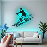 Custom Skier LED Metal Sign | Personalized Ski Lodge Decor | Illuminated Winter Sports Wall Art | Unique Athlete Gift