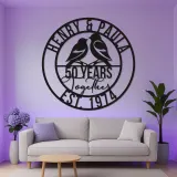 Regalo Personalizzato per il 50° Anniversario | Arte Murale in Metallo LED con Uccelli Amore | Insegna Personalizzata per Coppie per Decorazione Romantica